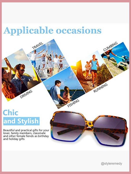 3 Pairs Oversized Square Sunglasses, Polycarbonate Lens, Polarized main image 5